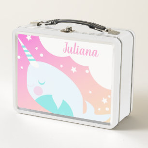 Lunch Box Nom de narval ombré coloré magique de dessin animé