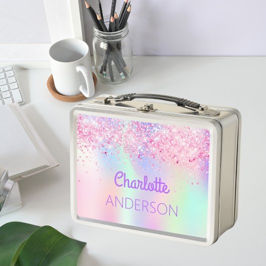 Lunch Box Nom de parties scintillant rose holographique fill
