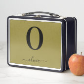 Lunch Box Nom De Script Monogramme Or Personnalisé Et Noir (En situation)