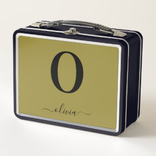 Lunch Box Nom De Script Monogramme Or Personnalisé Et Noir