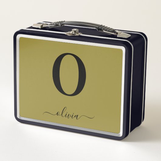 Lunch Box Nom De Script Monogramme Or Personnalisé Et Noir (Devant)