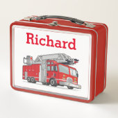 Lunch Box Nom d'enfant du camion de pompiers personnalisé (Devant)