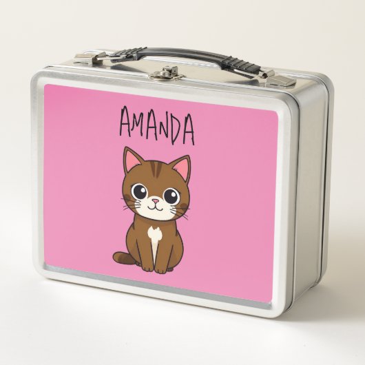 Lunch Box Nom des enfants de chat rose simple et Brown (Devant)