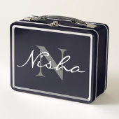 Lunch Box Nom du monogramme gris blanc (Devant)