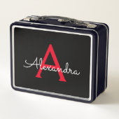 Lunch Box Nom du monogramme rouge noir de la fille (Dos)