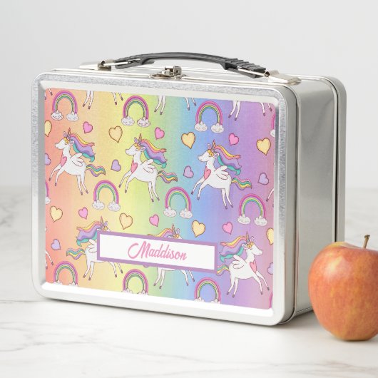 Lunch Box Nom du Motif Rainbow et Unicorn moderne (En situation)