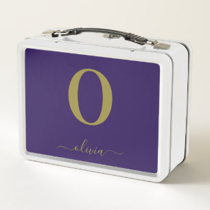 Lunch Box Nom Du Script Monogramme Personnalisé Purple Et Or