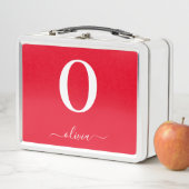 Lunch Box Nom du script Monogramme Personnalisé Rouge Et Bla (En situation)