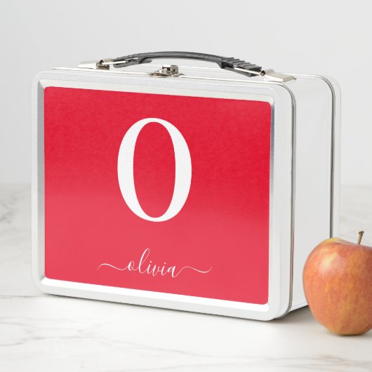 Lunch Box Nom du script Monogramme Personnalisé Rouge Et Bla (En situation)