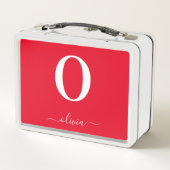 Lunch Box Nom du script Monogramme Personnalisé Rouge Et Bla (Dos)