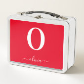 Lunch Box Nom du script Monogramme Personnalisé Rouge Et Bla (Devant)