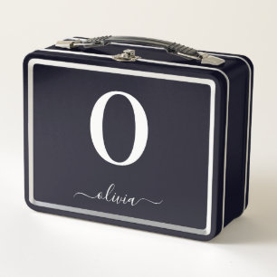 Lunch Box Nom en écriture Monogramme Personnalisé Noir et Bl