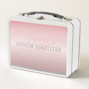 Lunch Box Nom et monogramme Soft FAUX Rose Gold Blush