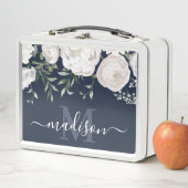 Lunch Box Nom floral bleu marine Monogramme (En situation)