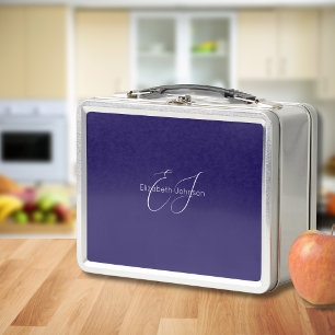 Lunch Box nom minimaliste bleu et blanc classique customisé