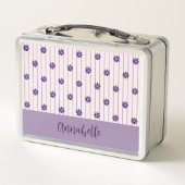 Lunch Box Nom Moderne Bleu & Bandes Violet Motif Floral (Dos)