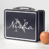 Lunch Box Nom Monogramme Gris Blanc (En situation)
