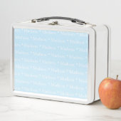 Lunch Box Nom personnalisable bleu clair blanc double face (En situation)