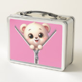 Lunch Box Nom personnalisable de l'ours rose mou (Dos)
