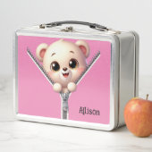 Lunch Box Nom personnalisable de l'ours rose mou (En situation)