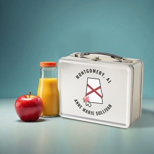 Lunch Box Nom personnalisé Alabama Drapeau et fleur Ensemble