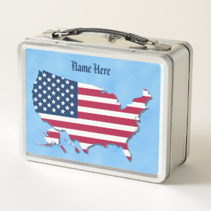 Lunch Box Nom personnalisé American Flag Map Sea Blue