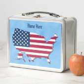 Lunch Box Nom personnalisé American Flag Map Sea Blue (En situation)