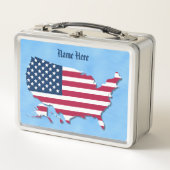 Lunch Box Nom personnalisé American Flag Map Sea Blue (Devant)