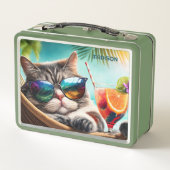 Lunch Box Nom personnalisé Chat de vacances (Dos)