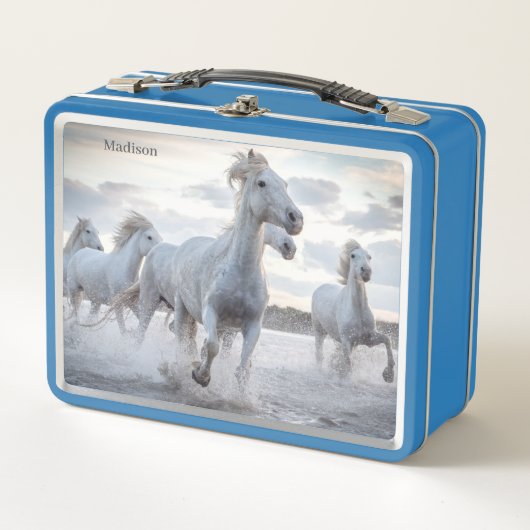 Lunch Box Nom personnalisé Chevaux blancs (Devant)
