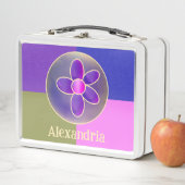 Lunch Box Nom personnalisé Fleur violet rose chaud (En situation)
