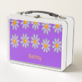 Lunch Box Nom personnalisé fleurs bleues sur violet (Devant)