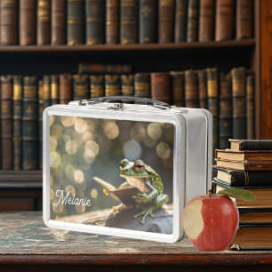 Lunch Box Nom personnalisé Grenouille sur un journal lisant