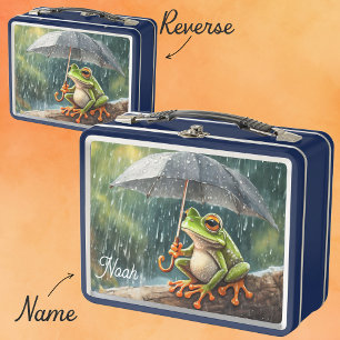 Lunch Box Nom personnalisé Grenouille sur un journal tenant
