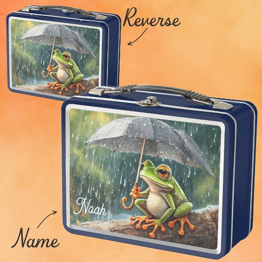 Lunch Box Nom personnalisé Grenouille sur un journal tenant