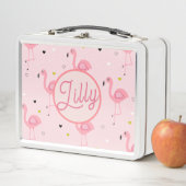Lunch Box Nom Personnalisé Moderne Flamant rose Et Fleurs Ro (En situation)