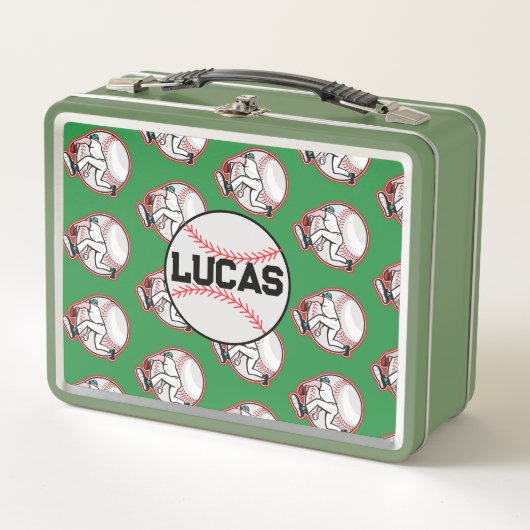 Lunch Box Nom personnalisé moderne Joueur de baseball vert (Devant)