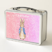 Lunch Box Nom personnalisé Pierre le lapin girly rose glam (Dos)