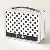Lunch Box Nom personnalisé Point Polka noir et blanc (Dos)
