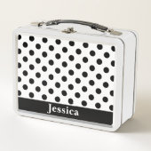 Lunch Box Nom personnalisé Point Polka noir et blanc (Devant)