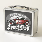 Lunch Box Nom personnalisé Red HotRod Roadster Speed Shop Ga (Dos)