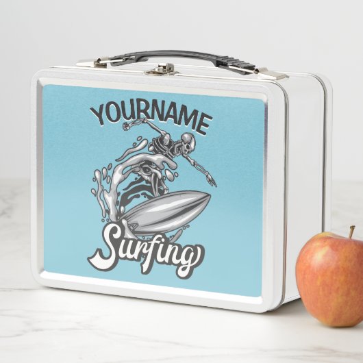 Lunch Box NOM personnalisé Surfer Big Wave Skeleton Surfing (En situation)