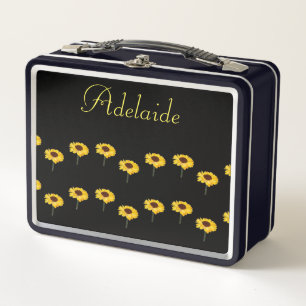 Lunch Box Nom personnalisé tournesols jaunes sur noir