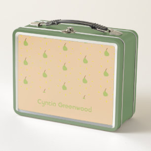 Lunch Box Nom personnalisé vert poire motif brun