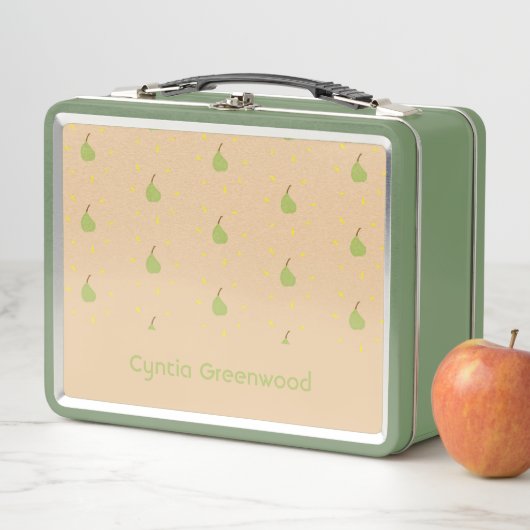 Lunch Box Nom personnalisé vert poire motif brun (En situation)