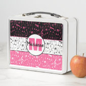 Lunch Box Notes de musique rose et blanc noir (En situation)
