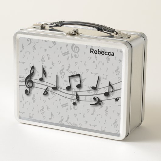 Lunch Box Notes musicales noires et grises personnalisées (Devant)