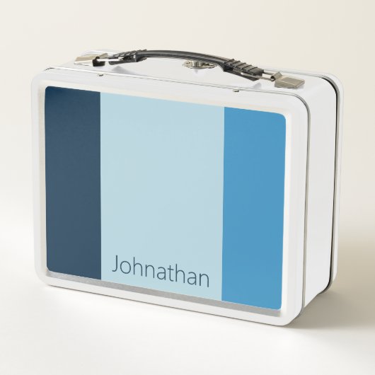 Lunch Box Nuances simples de Bleu Vertical Stripes Nom (Dos)