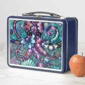 Lunch Box Octopus lunaire Floral Turquoise Purple Bleu Côte (En situation)