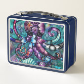 Lunch Box Octopus lunaire Floral Turquoise Purple Bleu Côte (Dos)